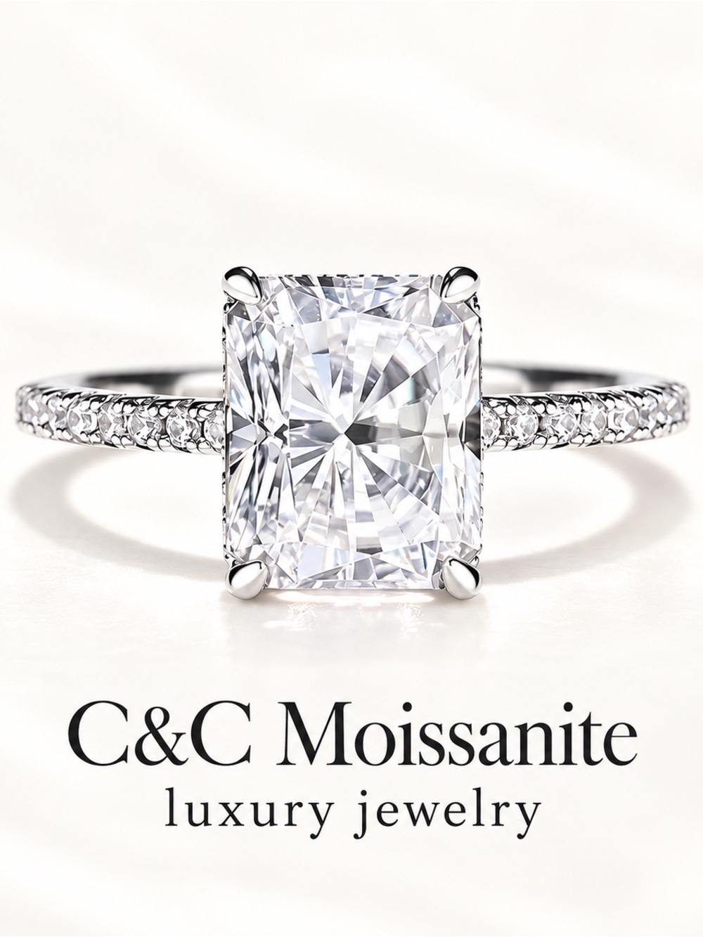 Silver Ring with green Square-Cut Center